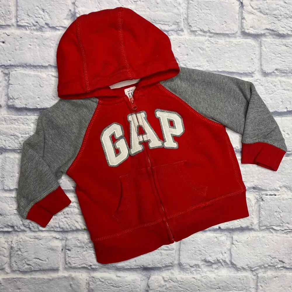 babyGap Colorblock Zip Up Hooded Sweatshirt in Red/Grey